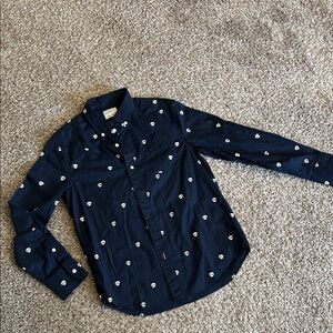 Crewcuts Navy Button-Down Shirt with White Skull Motif